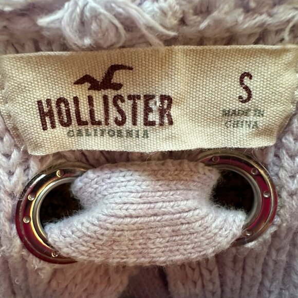 Hollister Chunky Sweater Tie Up Back Cropped Beige Boho Festival Size SM - Picture 5 of 6